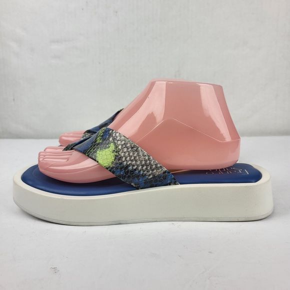 Franco Sarto Jonas Blue Green Snake Print Flip-Flop Sandals - Picture 2 of 16
